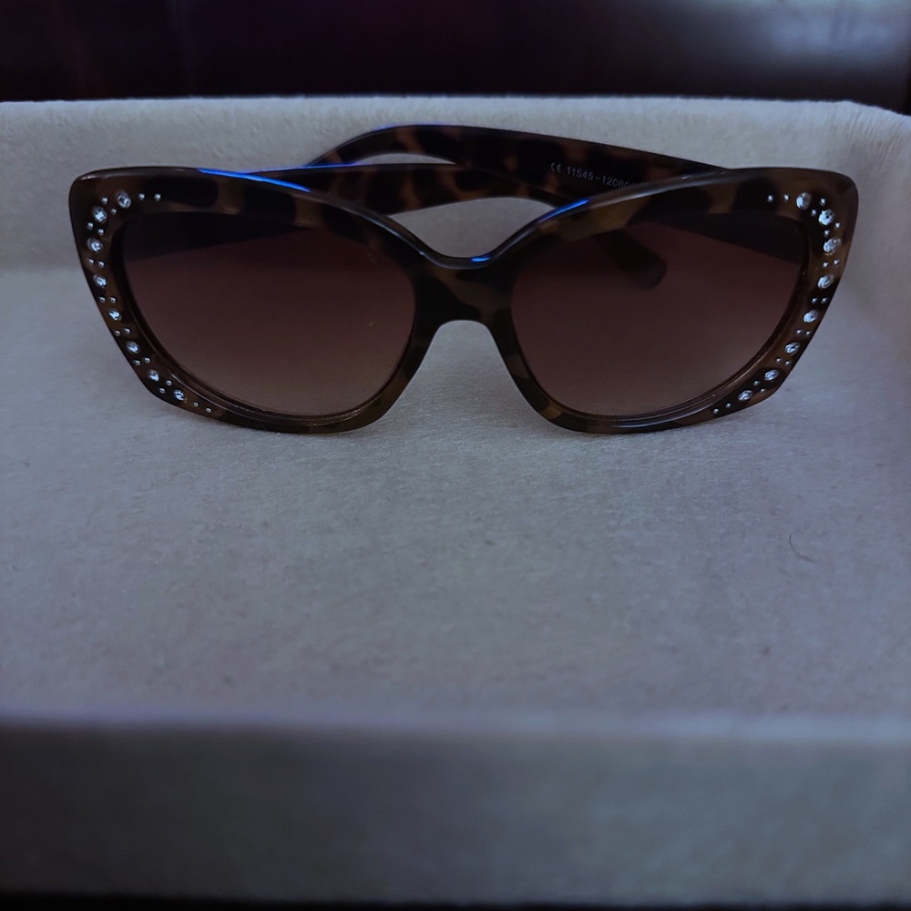 Tortoise Shell Sunglasses with Rhinestone Accents
